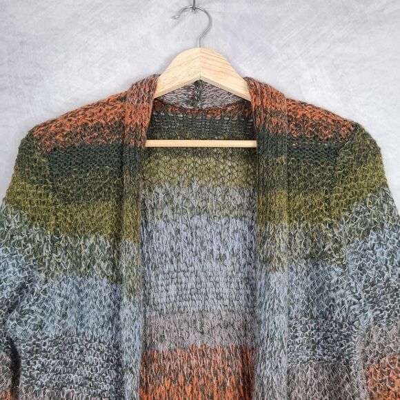 Anthropologie Duster Cardigan Womens OS Gray Striped Open Knit Lightweight - Picture 2 of 16